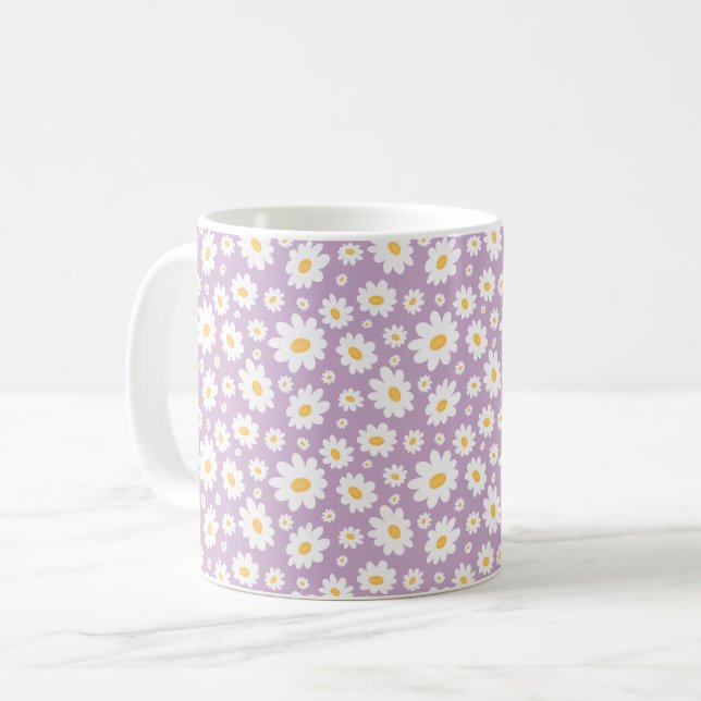 Mug Motif de Marguerite Dessiné à la Main avec Lavande (Devant gauche)