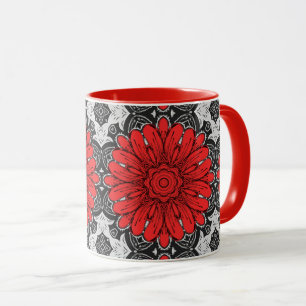 Mug Motif de marguerite géométrique en rouge noir et b
