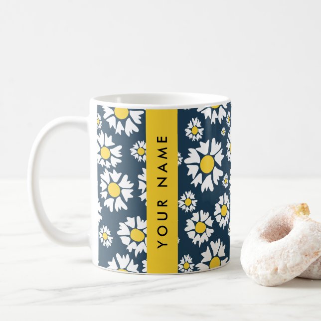 Mug Motif de marguerite, marguerites blanches, Votre n (Avec donut)