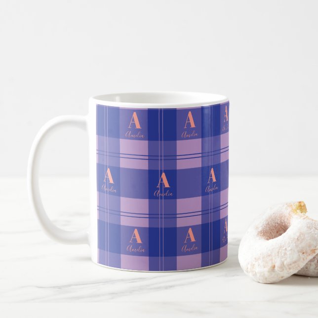 Mug Motif de monogramme moderne violet (Avec donut)