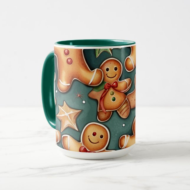 Mug Motif de Noël brun de gingembre souriant (Devant gauche)