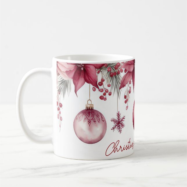 Mug Motif de Noël festif avec Baubles et Fleurs (Gauche)