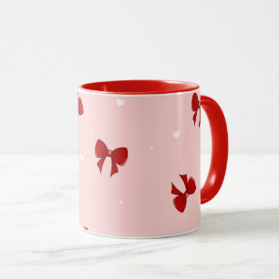 Mug Motif de nœud en ruban rouge   Mignon rose pastel 