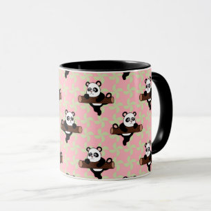 Mug Motif de panda mignon sur fond rose – Sans couture