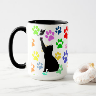 Mug Motif de patte mignonne et chat poursuivant un pap