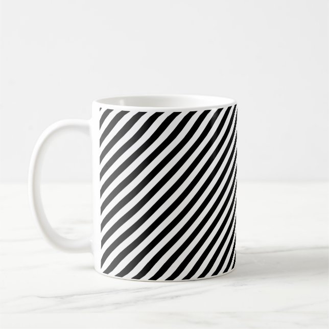 Mug Motif de petites bandes diagonales en noir et blan (Gauche)