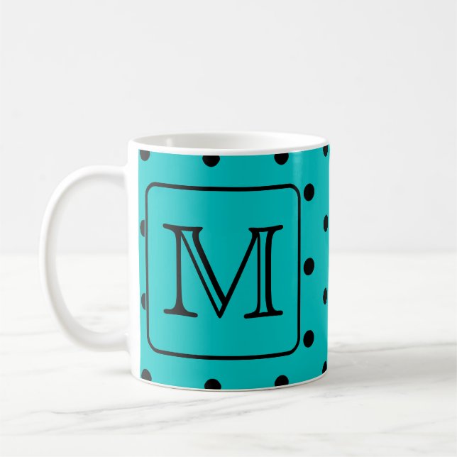 Mug Motif de point turquoise et noir de polka. (Gauche)