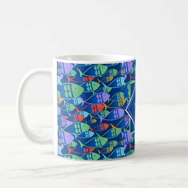 Mug Motif de poisson coloré Nom et monogramme personna (Gauche)