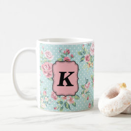 Mug Motif de rose de cru avec le monogramme