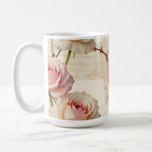 Mug Motif de rose rose pâle vintage écriture