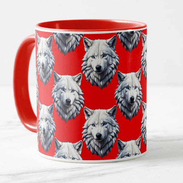 Mug Motif de tête de loup blanc - Rouge (Créateur téléchargé)