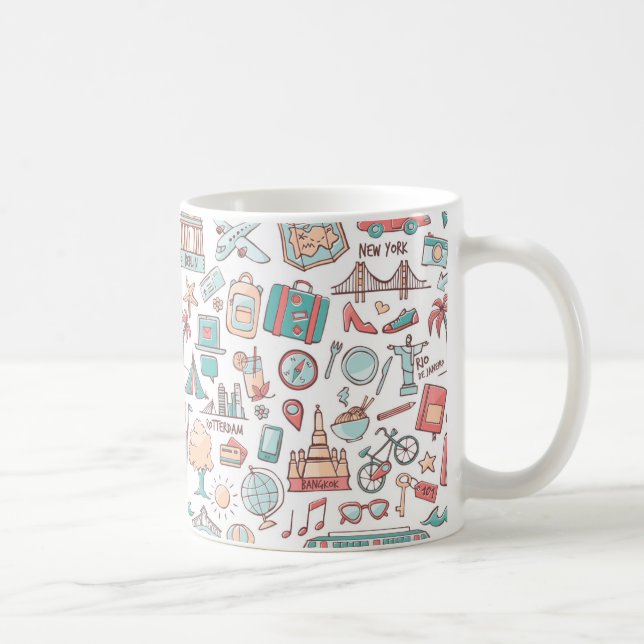 Mug Motif de touristes en pastel (Droite)