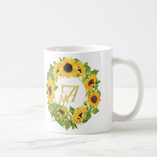 Mug Motif de tournesols monogrammés Décoratif