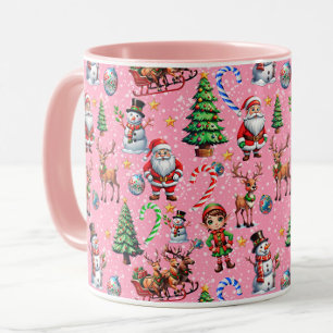 Mug Motif décoratif de Noël sur fond rose