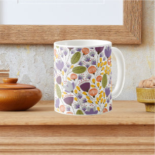 Mug Motif décoratif floral violet et jaune