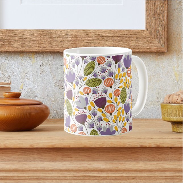 Mug Motif décoratif floral violet et jaune (Créateur téléchargé)