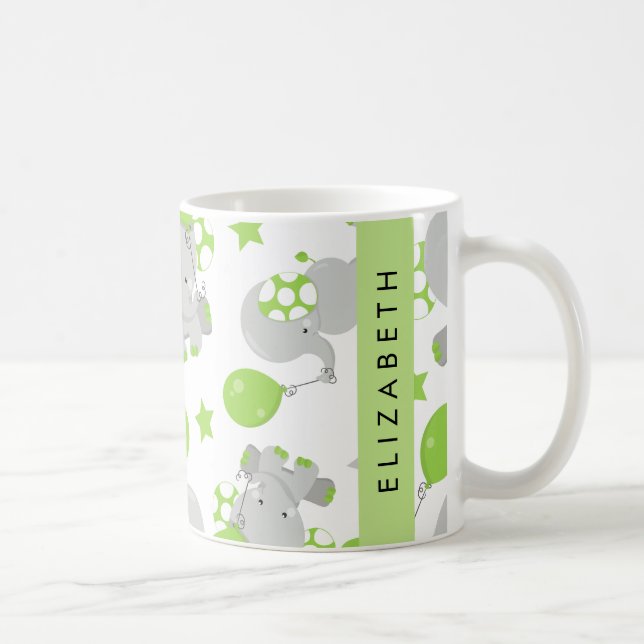 Mug Motif D'Eléphants, Eléphants Mignons, Votre Nom (Droite)