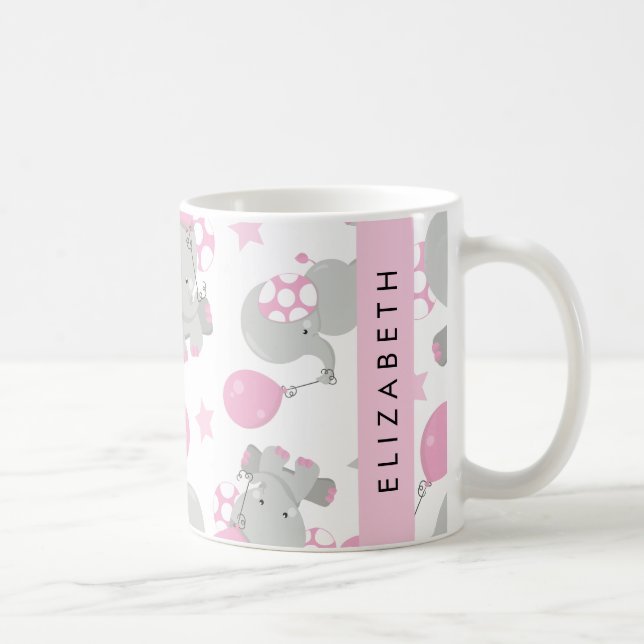 Mug Motif D'Eléphants, Eléphants Mignons, Votre Nom (Droite)