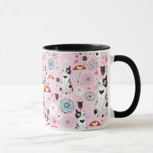 Mug motif des chats et des fleurs