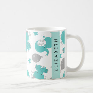 Mug Motif Des Eléphants Bleus, Étoiles, Votre Nom