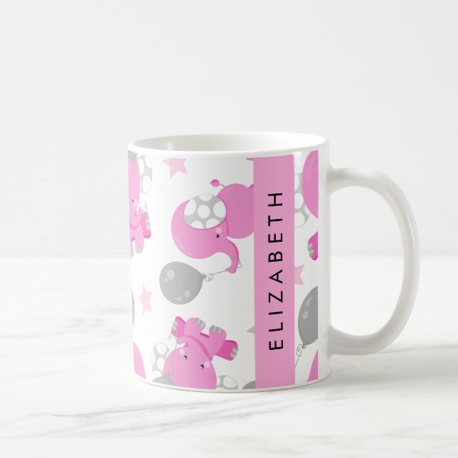 Mug Motif Des Eléphants Roses, Étoiles, Votre Nom (Droite)