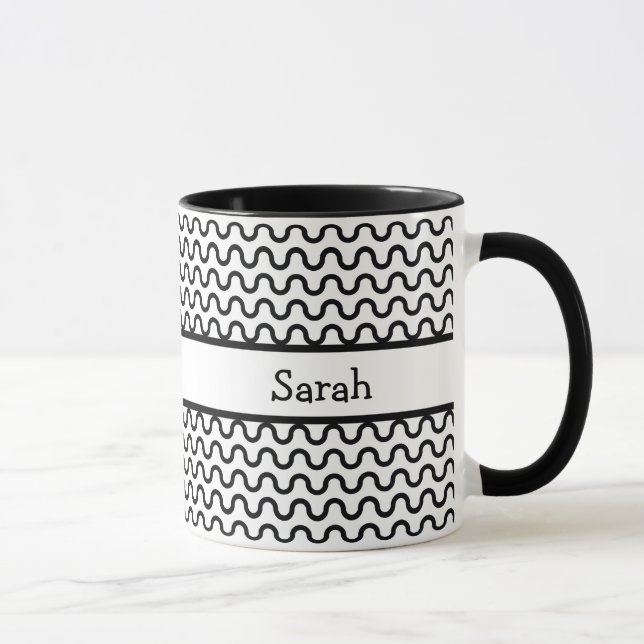 Mug Motif des vagues rétro blanches et noires personna (Droite)