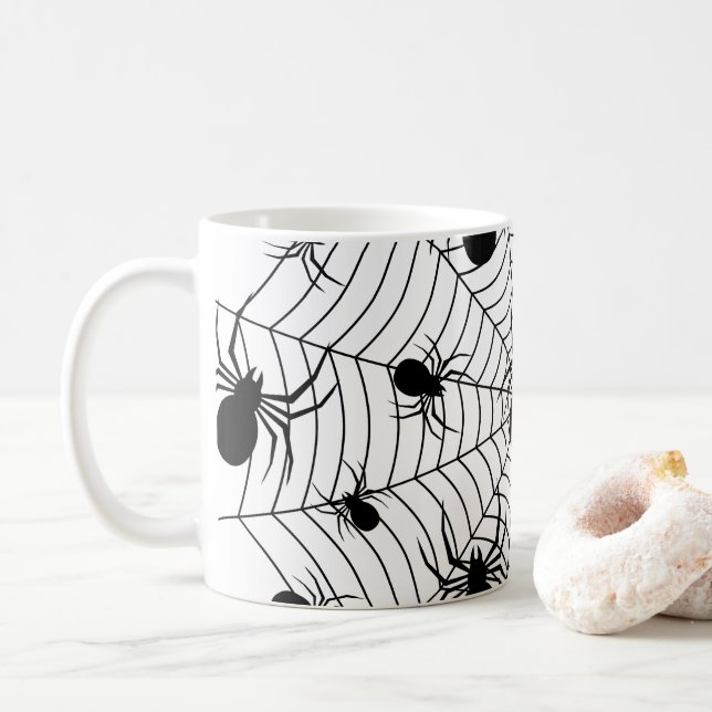 Mug Motif d'Halloween Black White araignées (Avec donut)