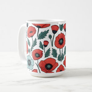 Mug Motif d'illustration des fleurs de coquelicots rou