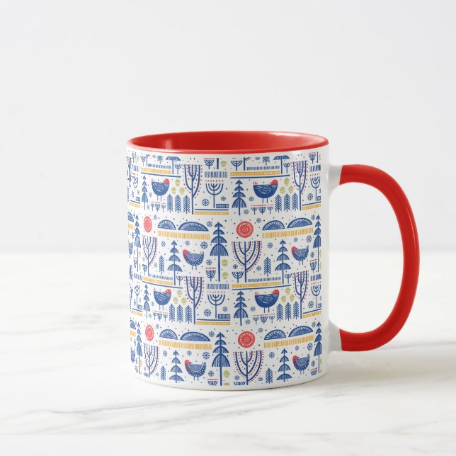 Mug Motif d'oiseau d'hiver d'art populaire (Droite)