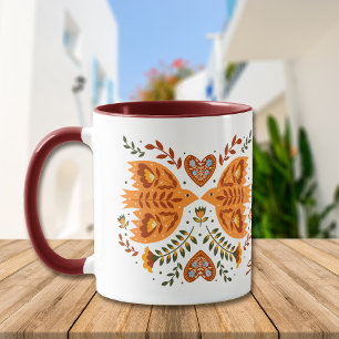 Mug Motif d'oiseaux nordiques en Maroon et or