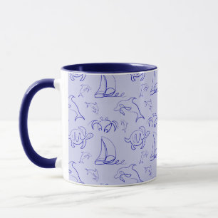 Mug Motif d'une ligne d'animal marin et voilier 