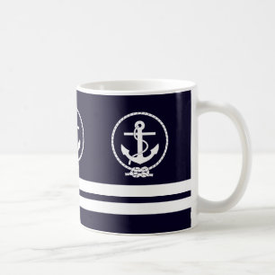 Mug Motif élégant d'ancre nautique et de rayures