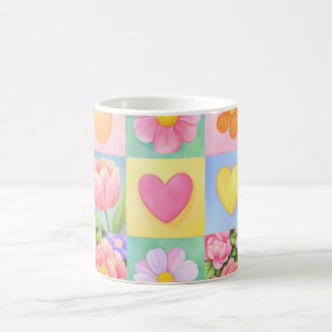 Mug Motif élégant de damier floral abstrait