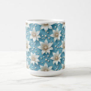 Mug Motif Élégant de Fleur Blanche avec Perles