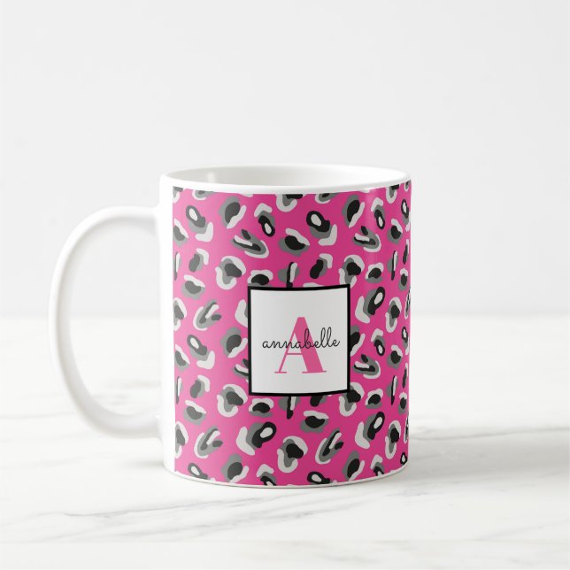 Mug Motif Empreinte de léopard rose monogramme personn (Gauche)
