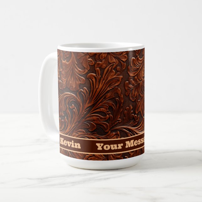 Mug Motif en cuir à outils occidental personnalisé (Devant gauche)