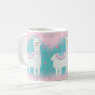 Mug Motif en lama rose et menthe