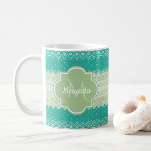Mug Motif et nom du noeud vert à la mode Turquoise Neo