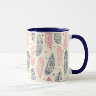 Mug Motif Ethnique De Plumes Rose Et Violet