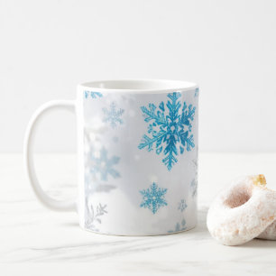 Mug Motif flocon de neige hivernal bleu et blanc