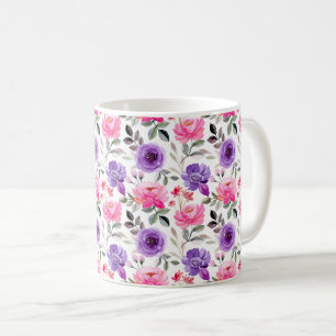 Mug Motif floral aquarelle vibrant en rose et violet