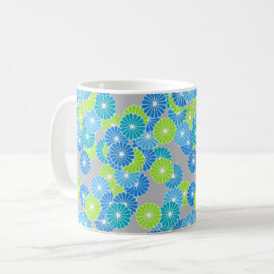 Mug Motif floral Art Déco - bleu et vert citron