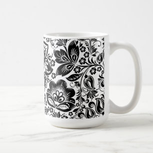 Mug Motif Floral Baroque Sur Noir Et Blanc