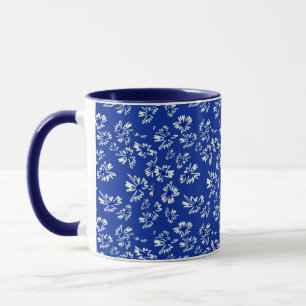 Mug motif floral blanc et bleu