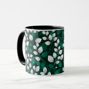 Mug Motif floral blanc feuille émeraude élégant