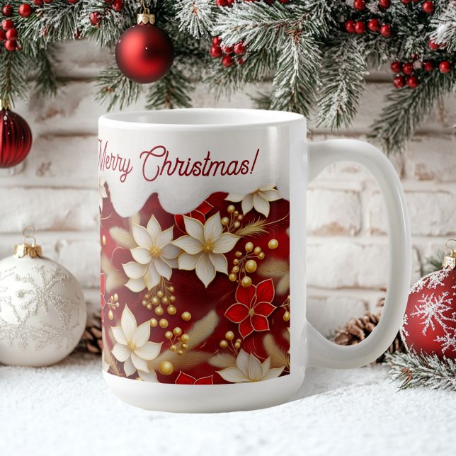 Mug Motif floral blanc rouge Noël #17 ID1009 (Créateur téléchargé)