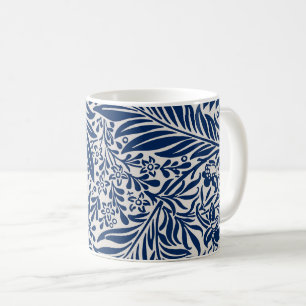 Mug motif floral bleu avec feuilles et fleurs diverses