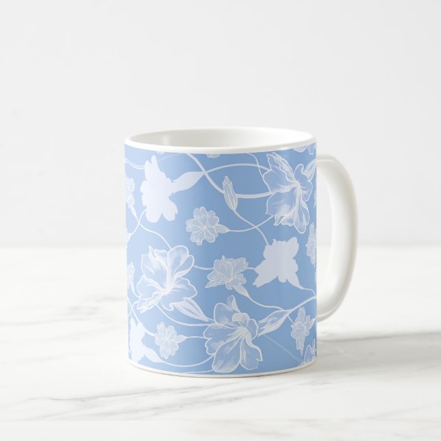 Mug Motif floral bleu et blanc (Devant droit)