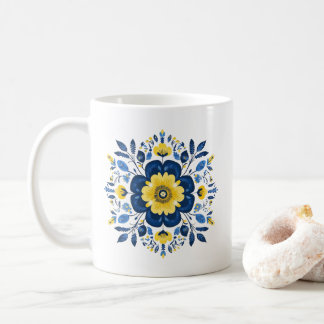 Mug Motif floral bleu et jaune
