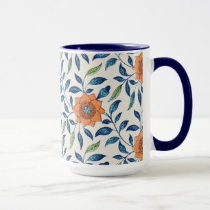 Mug Motif floral bleu et orange